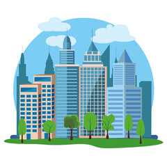 Modern city buildings design, flat cartoon element