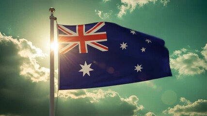 Australian flag waving proudly against dramatic sky high quality image for backgrounds and commercial use