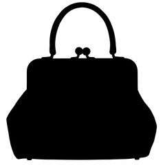 Silhouette of large frame bag with kiss-lock closure, vintage fashion accessory