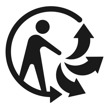 Eco-friendly vector icon showing a recycling symbol with a human figure, known as the Triman mark. Recycling symbol icon. Triman logo vector. Eco compliance label. Packaging recycling mark.