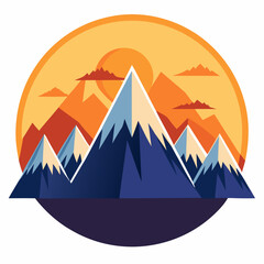 Mountains under a sunrise sky vector, white background



