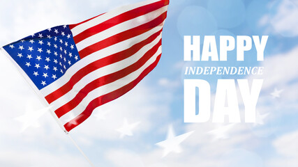 Naklejka premium Bright waving flag celebrates independence day with blue sky and clouds for an uplifting atmosphere