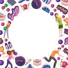 Bowling background. print template with bowling players. background in circle form with empty place for personal text