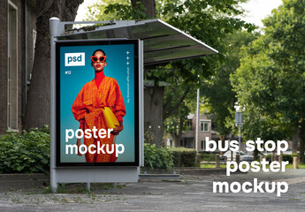 psd bus stop poster mockup