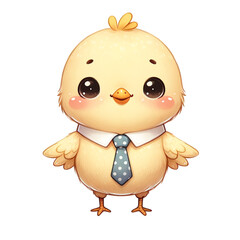 Charming Cartoon Chick: A delightful cartoon chick, elegantly adorned in a smart attire, exudes joy and lightheartedness.