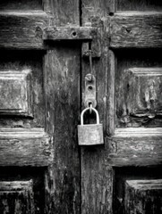 old lock on a wooden door