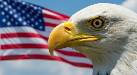 Naklejka premium Bald Eagle and American Flag A Majestic Symbol of Freedom