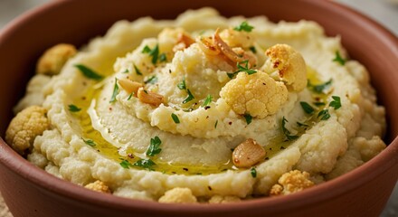 Creamy Roasted Cauliflower Dip In Rustic Bowl