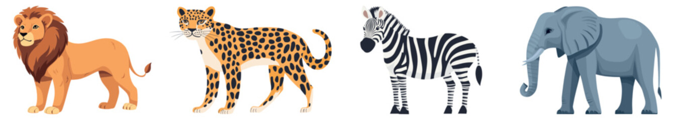 Obraz premium Colorful cartoon safari animals, element vector set