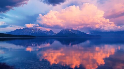 Fototapeta premium Colorful Storm Clouds at Twilight Reflected in the Water