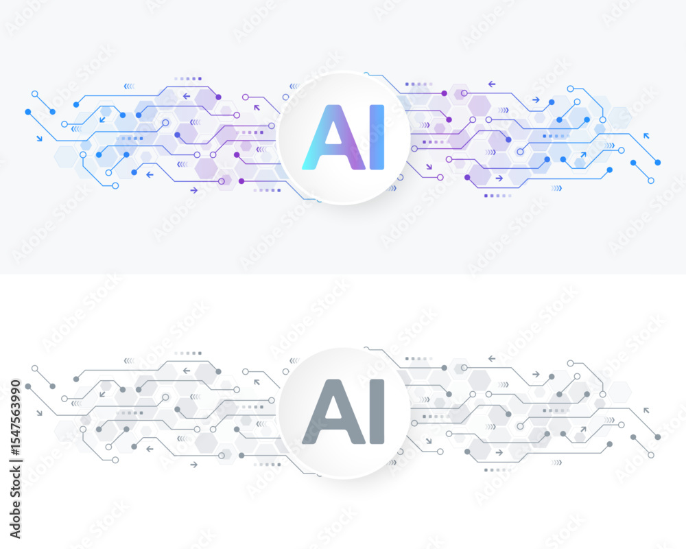 Poster artificial intelligence icon, sign, logo in the circuit line style. ai processor vector icon flat de