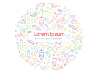 Background or pattern with Turkish Food theme. With doodle style. For layout, website, graphic design.