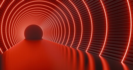 Futuristic architecture background neon arch tunnel 3d render