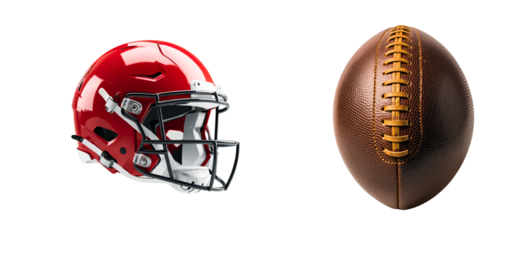 American Football Helmet and Ball Isolated

