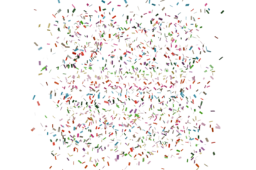 multicolored explosion of small, rectangular, pixelated fragments against. The fragments vary in size, color, and orientation, creating a sense of dynamic movement and energy. 