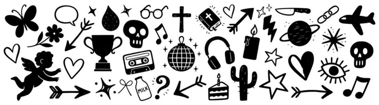 Eclectic black icon collection, element vector set