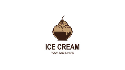 Classic ice cream logo featuring a bowl with three scoops topped with a cherry, symbolizing delicious homemade desserts