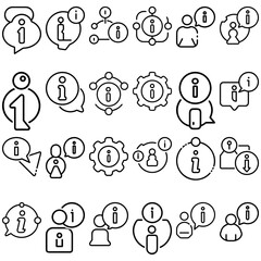 Collection of informational icons featuring the letter i in various shapes and contexts for user interface