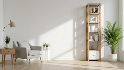 Fototapeta premium Living room interior have armchair and decor accessories with white color wall- 3D rendering