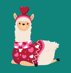 Adorable Alpaca in Valentine's Day Outfit Cute Cartoon Illustration