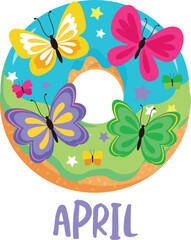 Delightful April Donut with Colorful Butterflies Springtime Illustration
