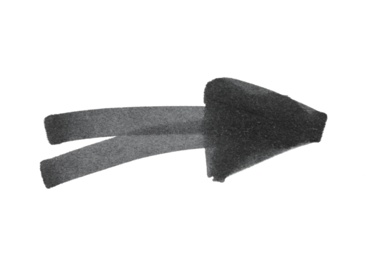 black hand-drawn arrow isolated on white or transparent png