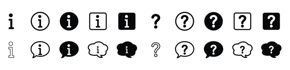 Set of question mark and exclamation mark icons. FAQ signs, help. Help speech bubble sign, vector illustration.