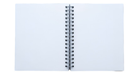 A top-view of an open spiral-bound notebook with white pages.