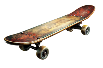 Vintage Worn Skateboard Rustic Wood Deck and Metal Trucks