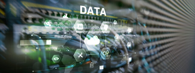 Cloud server and computing, data storage and processing on server background