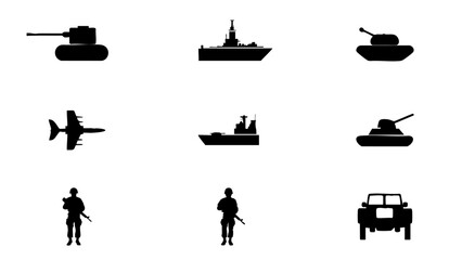 military weapons silhouettes vector icons black war symbols soldier guns