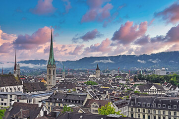 Dramatic sunset sky over Zurich, Switzerland