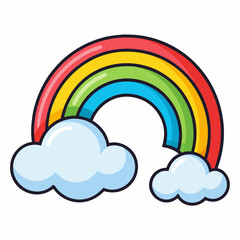 Rainbow emerging through clouds in vector art, white background