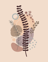 Boho art drawing with abstract shape. Abstract Plant Art design for print, cover, wallpaper, Minimal and natural wall art.