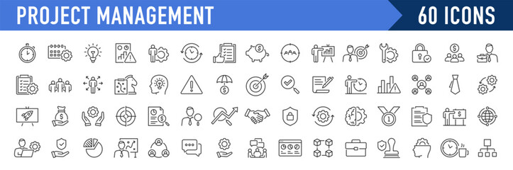 Project Management web icons in line style. Schedule, human resource, management, development, planning, strategy, collection. Vector illustration.