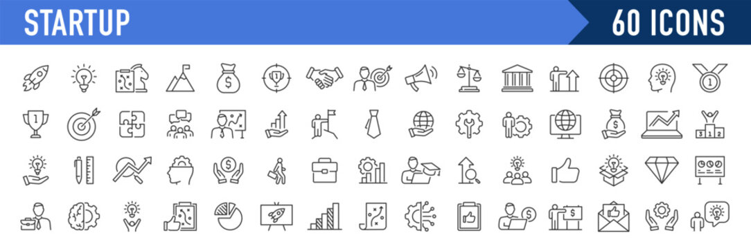 Startup web icons in line style. Business, Creative, idea, marketing, target, developement, collection. Vector illustration.