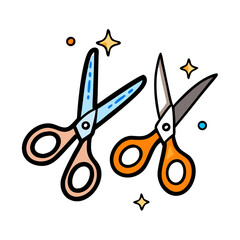Two Cute Doodle Style Scissors Icon for Haircut, Craft, or Office