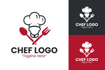 Creative Chef Logo Design in Black and Red with Modern Style for Restaurant Branding
