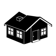 Isometric Small House or Cottage Icon in Black Silhouette Vector