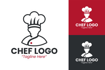 Unique Red, Black, and White Chef Logo Design for Restaurant Branding and Food Industry