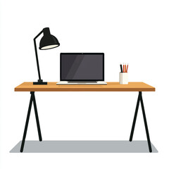 a desk with laptop and desk lamp