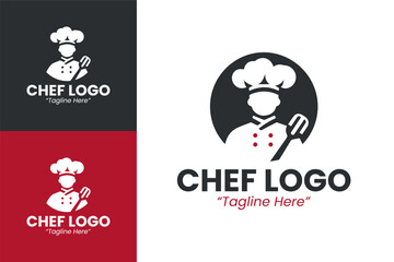 Elegant Chef Logo Design in Black, Red, and White for Restaurant Branding and Identity