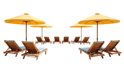 Set of Beach Lounge Chairs on Transparent Background – Recreation Tourism Concept PNG