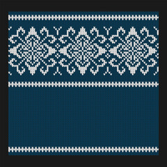 Seamless pattern, white and blue, jacquard knitting imitation. 