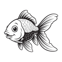 Adorable Goldfish Illustration Black and White Line Art