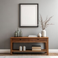 Frame Mockup , Modern Wall in Living Room Interior – ISO A Paper Poster Size, 3D Render Design	