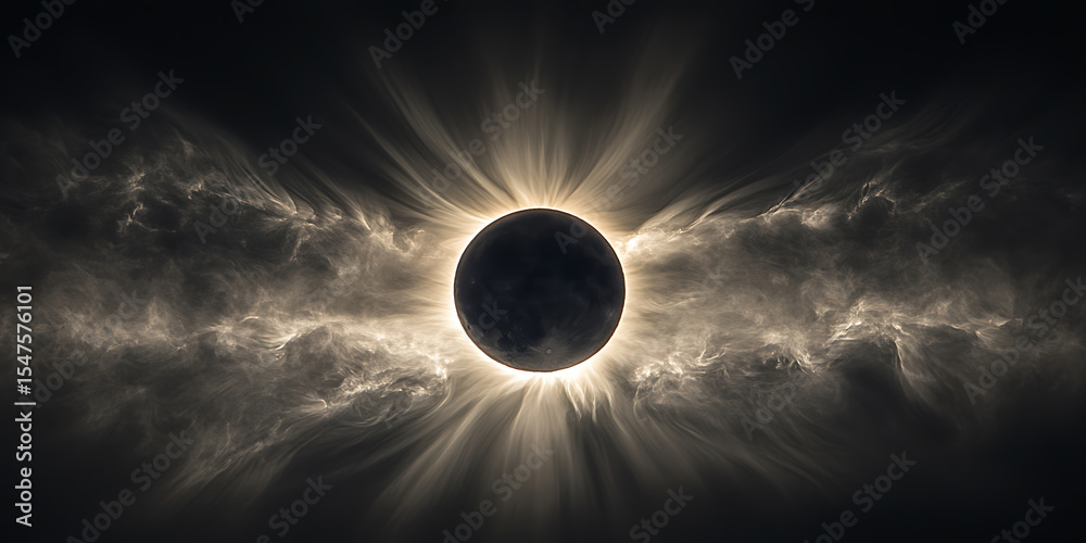 Wall mural ethereal corona of a dark planet with flowing energy and nebula streams creating a mystical scifi sc