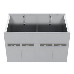 Image of a double basin surgical sink designed for healthcare facilities, providing a sterile...