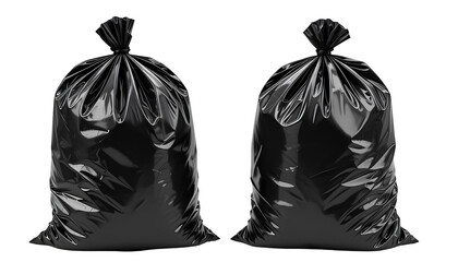 Two Full Black Plastic Garbage Bags Isolated on Transparent Background – Waste Disposal PNG