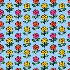 seamless pattern of colorful cartoon flowers